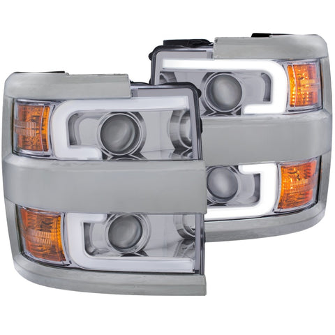 ANZO 2015-2016 Chevrolet Silverado Projector Headlights w/ Plank Style Design Chrome w/ Amber - 111360