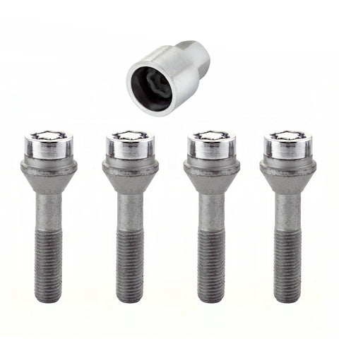 McGard Wheel Lock Bolt Set - 4pk. (Cone Seat) M12X1.5 / 17mm Hex / 49.2mm Shank Length - Chrome - 27014