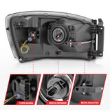 ANZO 06-09 Dodge RAM 1500/2500/3500 Headlights Chrome Housing/Clear Lens (w/Switchback Light Bars) - 111527