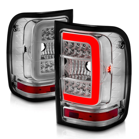 ANZO 2001-2011 Ford  Ranger LED Tail Lights w/ Light Bar Chrome Housing Clear Lens - 311392
