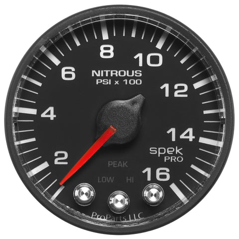 Autometer Spek-Pro Gauge Nitrous Press 2 1/16in 1600psi Stepper Motor W/Peak & Warn Blk/Blk - P320328