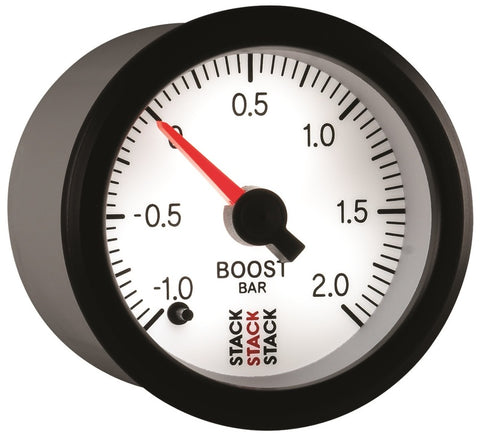 Autometer Stack 52mm -1 to +2 Bar (Incl T-Fitting) Pro Stepper Motor Boost Pressure Gauge - White - ST3361