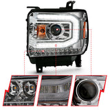 ANZO 2016-2019 Gmc Sierra 1500 Projector Headlight Plank Style Chrome w/ Sequential Amber Signal - 111486
