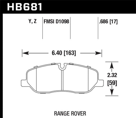 Hawk 05-09 Range Rover LR3 D1098 Performance Ceramic Street Front Brake Pads - HB681Z.686