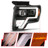 ANZO 2009-2013 Ford F-150 Projector Light Bar G4 Switchback H.L.Black Amber - 111469