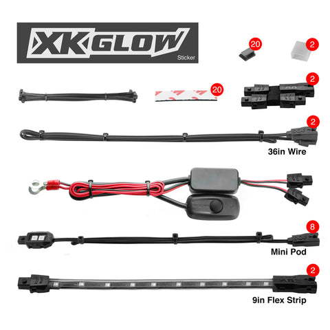XK Glow Strips Single Color XKGLOW LED Accent Light Motorcycle Kit Light Blue - 8xPod + 2x8In - XK034001-AB