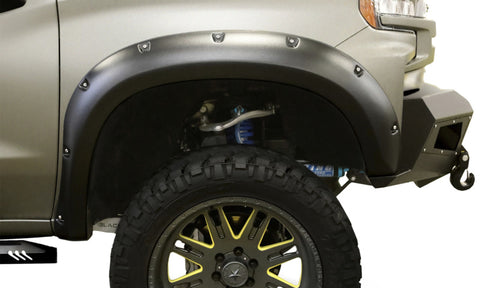 Lund 19-22 GM Silverado RX-Flat Textured Elite Series Fender Flares w/Black Bolts - Black 2pc Front - RX130TA
