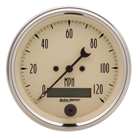AutoMeter Gauge Speedo. 3-3/8in. 120MPH Elec. Prog. W/ Lcd Odo Antique Beige - 1880