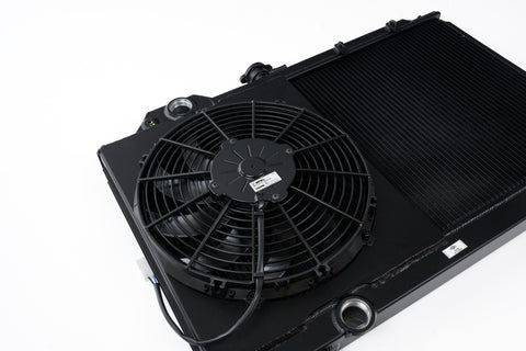 CSF 96-07 Mitsubishi Evo 4/5/6/7/8/9 Full-Slim Radiator w/12in Fan & Shroud/-16AN - Black - 7075B