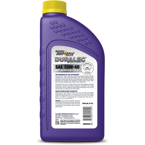 Royal Purple Duralec Super Diesel 15W40 CK-4 Motor Oil - 1 Quart - 06154