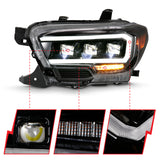 ANZO 2016-2018 Toyota Tacoma LED Projector Headlights Plank Style Black w/ Amber - 111496
