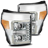 AlphaRex 11-16 Ford F-350 SD LUXX LED Proj Headlights Plank Style Chrm w/Activ Light/Seq Signal/DRL - 880145