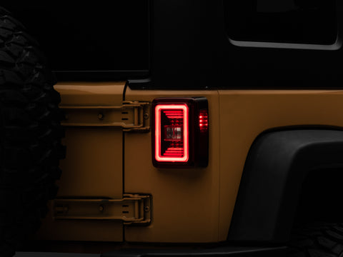Raxiom 07-18 Jeep Wrangler JK JL Style LED Tail Lights- Black Housing - Red Lens - J133626