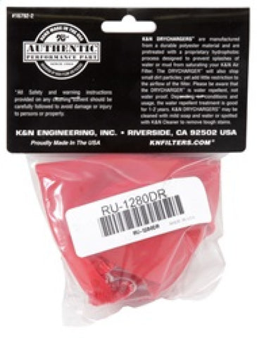 K&N Drycharger Air Filter Wrap - Round Straight - Red Closed Top 3in Inside Dia x 4in Height - RU-1280DR