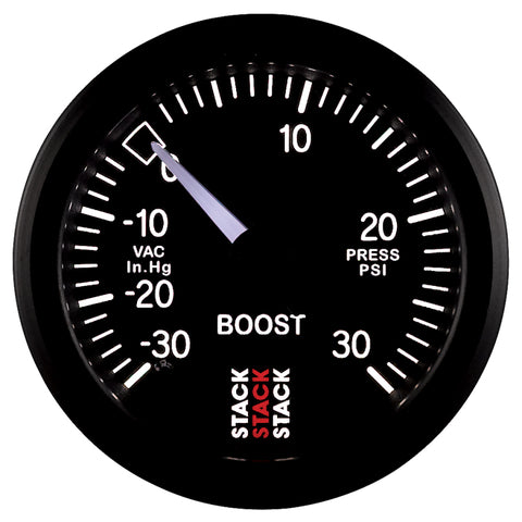 Autometer 52mm Stack Instruments -30INHG to +30PSI Mechanical Boost Gauge - Black - ST3112