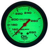AutoMeter Gauge Oil Temp 2-5/8in. 140-280 Deg. F Liquid Filled Mech Glow In Dark Ultra-Nite - 4241