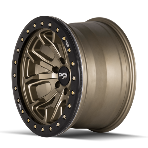 Dirty Life 9303 DT-1 17x9 / 5x127 BP / -12mm Offset / 78.1mm Hub Satin Gold Wheel - Sim. Beadlock - 9303-7973MGD12