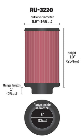 K&N Filter Universal Rubber Filter 5in Flange ID / 6.5in OD / 10in Height - RU-3220