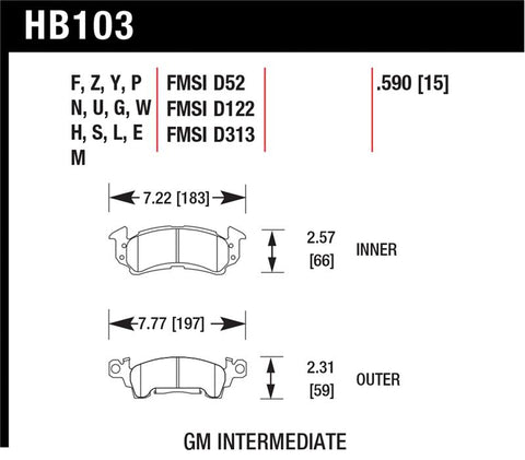 Hawk 96-81 Chevy Camaro DTC-60 Race Front Brake Pads - HB103G.590