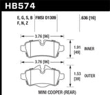 Hawk 07+ Mini Cooper DTC-60 Race Rear Brake Pads - HB574G.636