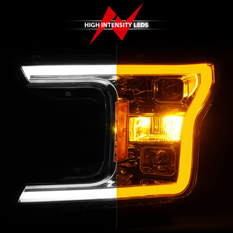 ANZO 2018-2020 Ford F-150 Projector Headlight w/Plank Style Switchback Chrome Housing - 111510