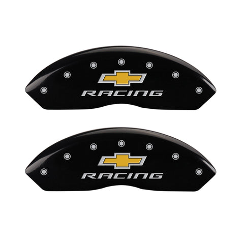 MGP 4 Caliper Covers Engraved F & R Chevy Racing Black Finish Silver Char 2017 Chevrolet Camaro - 14240SBRCBK