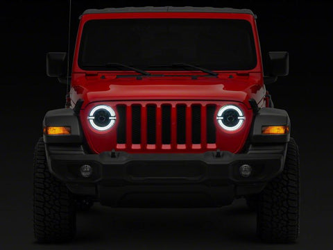 Raxiom 18-23 Jeep Wrangler JL Axial Series 9-In LED Angel Eye Headlights- Blk Housing (Clear Lens) - J167045