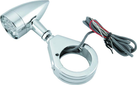 Bikers Choice Chrome Mini LED Turn Signals W/ 41 MM Clamp Universal Custom Pr - 482422