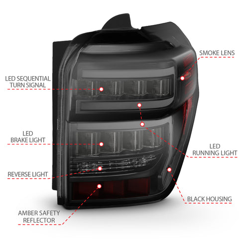 ANZO 2014-2020 Toyota 4Runner T.L Black Housing Smoke Lens Red Light Bar W/Sequential - 311312