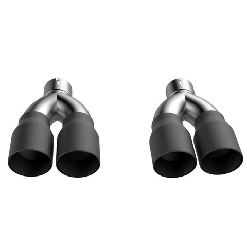 QTP 15-18 Dodge Challenger 5.7L 304SS Screamer Exhaust 3in Quad Tip Adapter w/Black Tips - 430015TB