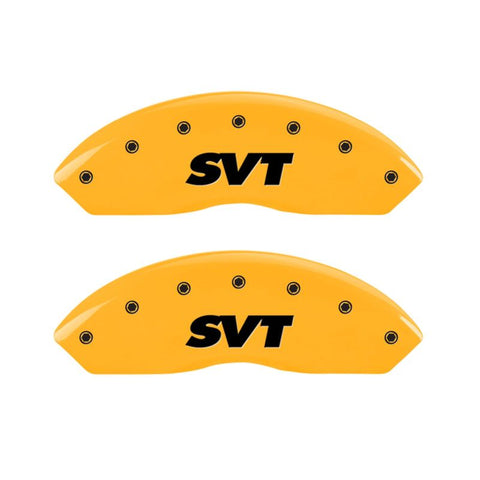MGP 4 Caliper Covers Engraved Front & Rear SVT Yellow Finish Black Char 2003 Ford Mustang - 10017SSVTYL