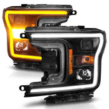 ANZO 2018-2020 Ford F-150 Projector Headlight w/ Plank Style Switchback Black Housing - 111509