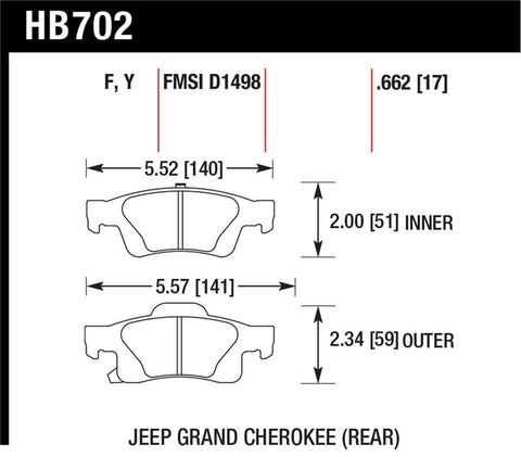 Hawk 11-12 Dodge Durango / 11-12 Jeep Grand Cherokee HPS Rear Street Brake Pads - HB702F.662