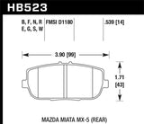 Hawk 06-10 Mazda Miata Mx-5 Base Blue 9012 Race Rear Brake Pads - HB523E.539