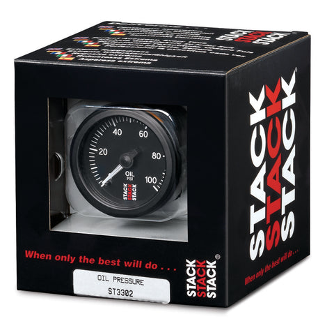 Autometer Stack 52mm 0-100 PSI 1/8in NPTF Male Pro Stepper Motor Oil Pressure Gauge - Black - ST3302