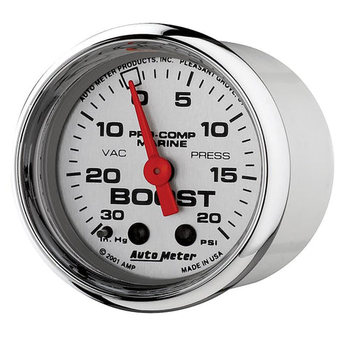 Autometer Marine Chrome Ultra-Lite 2-1/16in 0-30 HG / 0-20 PSI Vacuum / Boost Gauge - 200774-35