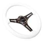 NRG Classic Wood Grain Steering Wheel (350mm) White Paint Grip w/Black 3-Spoke Center - ST-015BK-WT