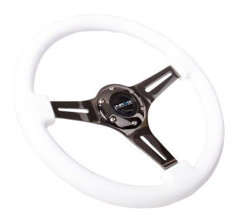 NRG Classic Wood Grain Steering Wheel (350mm) White Paint Grip w/Black 3-Spoke Center - ST-015BK-WT