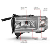 ANZO 94-02 Dodge RAM Crystal Headlight - w/ Light Bar Chrome Housing - 111555
