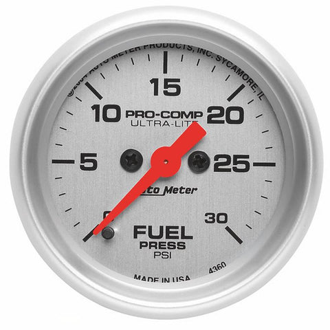 Autometer Ultra-Lite 52mm 0-30 PSI Full Sweep Electronic Fuel Pressure Gauge - 4360