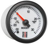Autometer Stack 52mm -30INHG to +30 PSI (Incl T-Fitting) Pro Stepper Motor Boost Press Gauge - White - ST3362