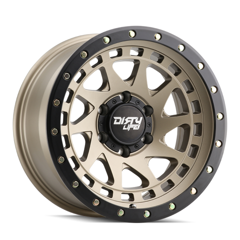 Dirty Life 9311 Enigma Pro 17x9/6x139.7 BP/-38mm Offset/106mm Hub Satin Gold Wheel - Beadlock - 9311-7983MGD38
