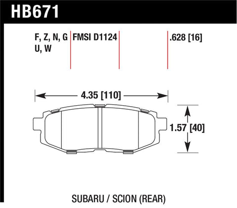 Hawk 2013-2014 Scion FR-S Base 2dr Coupe HPS 5.0 Rear Brake Pads - HB671B.628