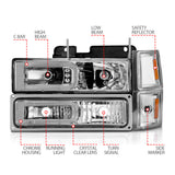 ANZO 88-98 Chevrolet C1500 Crystal Headlights w/Light Bar Chrome Housing w/ Signal Side Markers 8Pcs - 111529