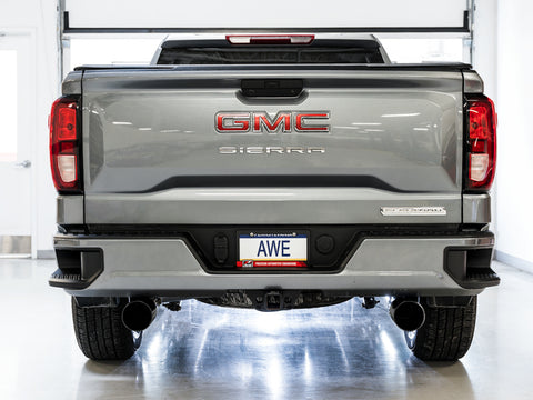 AWE Tuning 4th Gen GM 1500 5.3L 0FG Cat-Back Split Rear Exit (Flat Bumper) - Dual Diamond Tips - 3015-33206