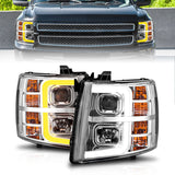 ANZO 2007-2013 Chevrolet Silverado 1500 Projector w/ Light Bar Chrome Housing w/ Sequential - 111546