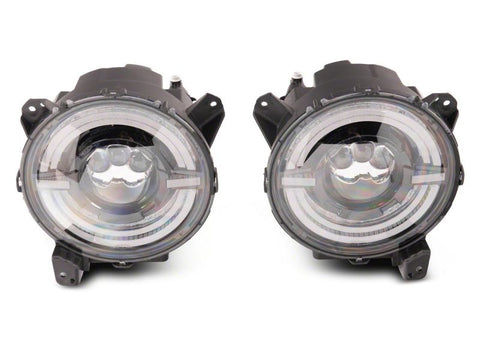 Raxiom 18-23 Jeep Wrangler JL Axial Series 9-In LED Angel Eye Headlights- Blk Housing (Clear Lens) - J167045