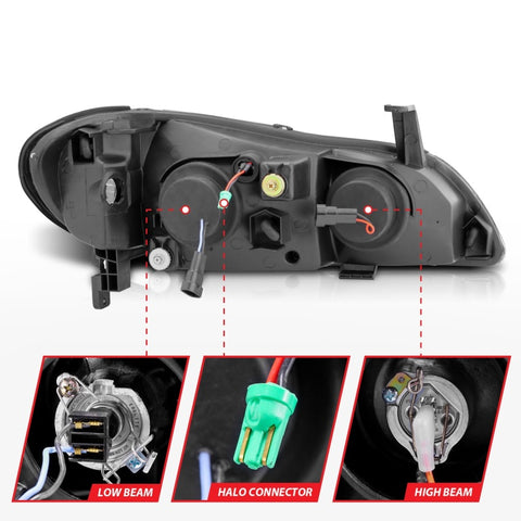 ANZO 2000-2004 Infiniti I30 Projector Headlights w/ Halo Black - 121077