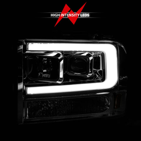 ANZO 99-04 Ford F250/F350/F450/Excursion (excl 99) Projector Headlights - w/Light Bar Chrome Housing - 111552