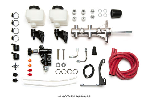 Wilwood Tandem Remote M/C Kit w L/H Bracket & Prop Valve - 7/8in Bore Ball Burnished-W/Pushrod - 261-14249-P